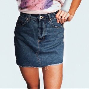 High waisted blue denim skirt
